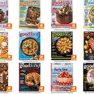 Puede incluir: Una colecci&oacute;n de portadas de la revista Good Food, con varios temas culinarios. Las portadas muestran im&aacute;genes de platos como pizza, pasteles y comida a la parrilla. Las revistas tienen el logotipo "goodfood" y texto como "Summer" y "Vegan".