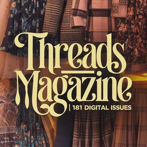 Può includere: Un'immagine che mostra vari capi d'abbigliamento, tra cui abiti e cappotti, con un focus su trame e motivi. Il testo "Threads Magazine" e "181 Digital Issues" in oro suggerisce una pubblicazione di moda.