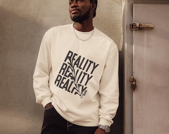 Koszula z długim rękawem z grubej bawełny z grafiką „Reality Check” – luźny krój