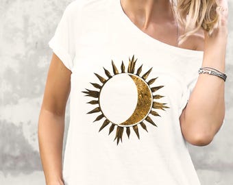 Koszulka Słońce i Księżyc | Koszulka Celestial | Koszulka astrologiczna | Koszulka z grafiką w stylu boho | Koszulka unisex