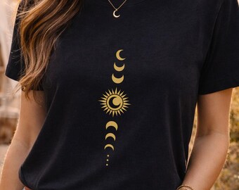Zon- en maanshirts | Maanfase-T-shirt | Hemelse astrologie | Boho-cadeau voor haar