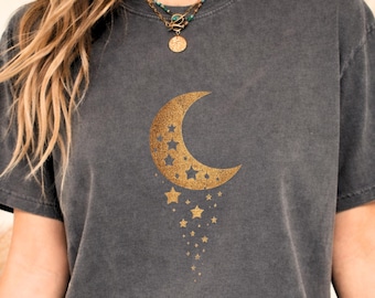 Maanliefhebber T-shirt | Vintage Maan T-shirt | Hemelse Afbeeldingen | Retro Comfort Colors T-shirt | Boho Kleding