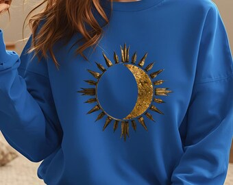 Sweatshirt zon en maan | Celestial-trui met ronde hals | Astrologie boho-sweater | Uniseks cadeau