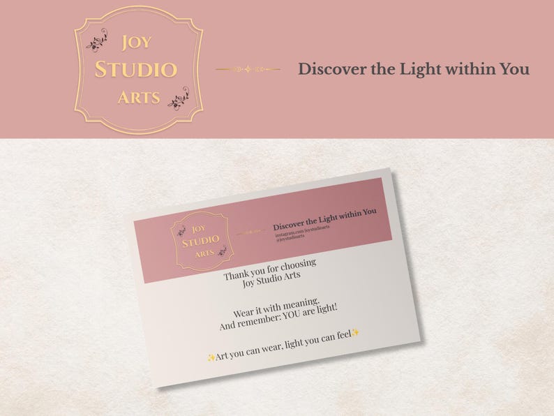 Printed thank you card included with every order – Joy Studio Arts premium branding insert.