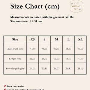Size chart showing the size of an 100% organic cotton t-shirt with FOREVER small chest print and sun and Moon on the back.