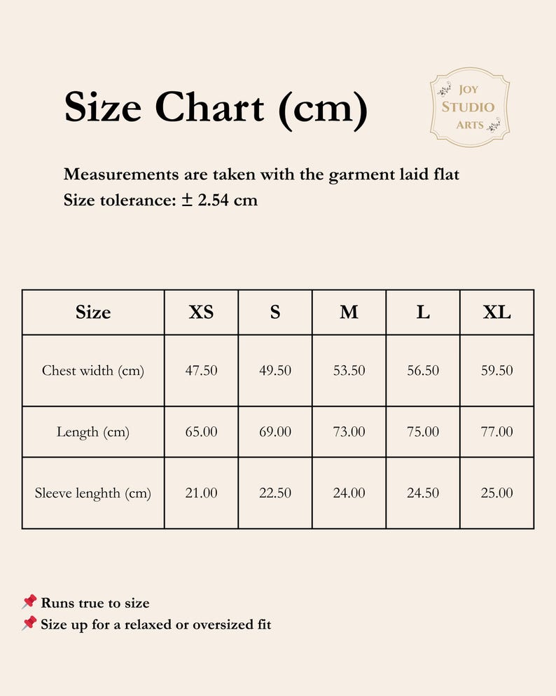 Size chart showing the size of an 100% organic cotton t-shirt with FOREVER small chest print and sun and Moon on the back.