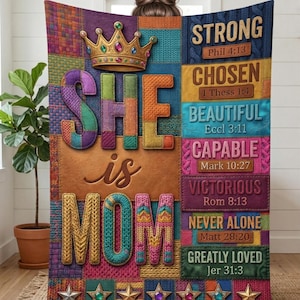 She is Mom Affirmation Blanket, Encouraging Scripture Throw, Healing Gift
