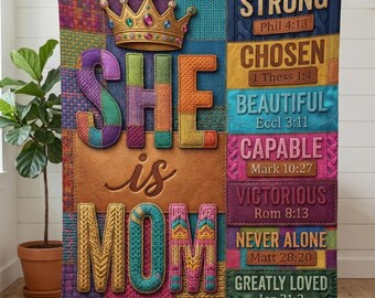 She is Mom Affirmation Blanket, Encouraging Scripture Throw, Healing Gift