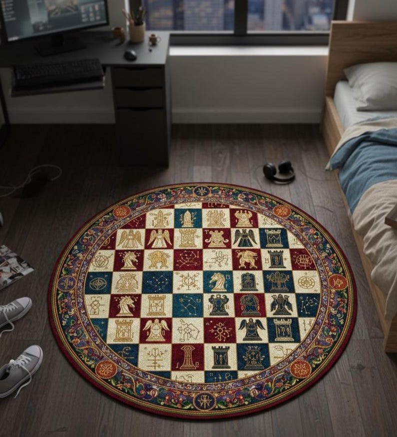 Medieval Rug Blue Round Medieval Chess Rug, Royal Red Blue Heraldry Mat, History Decor - Etsy