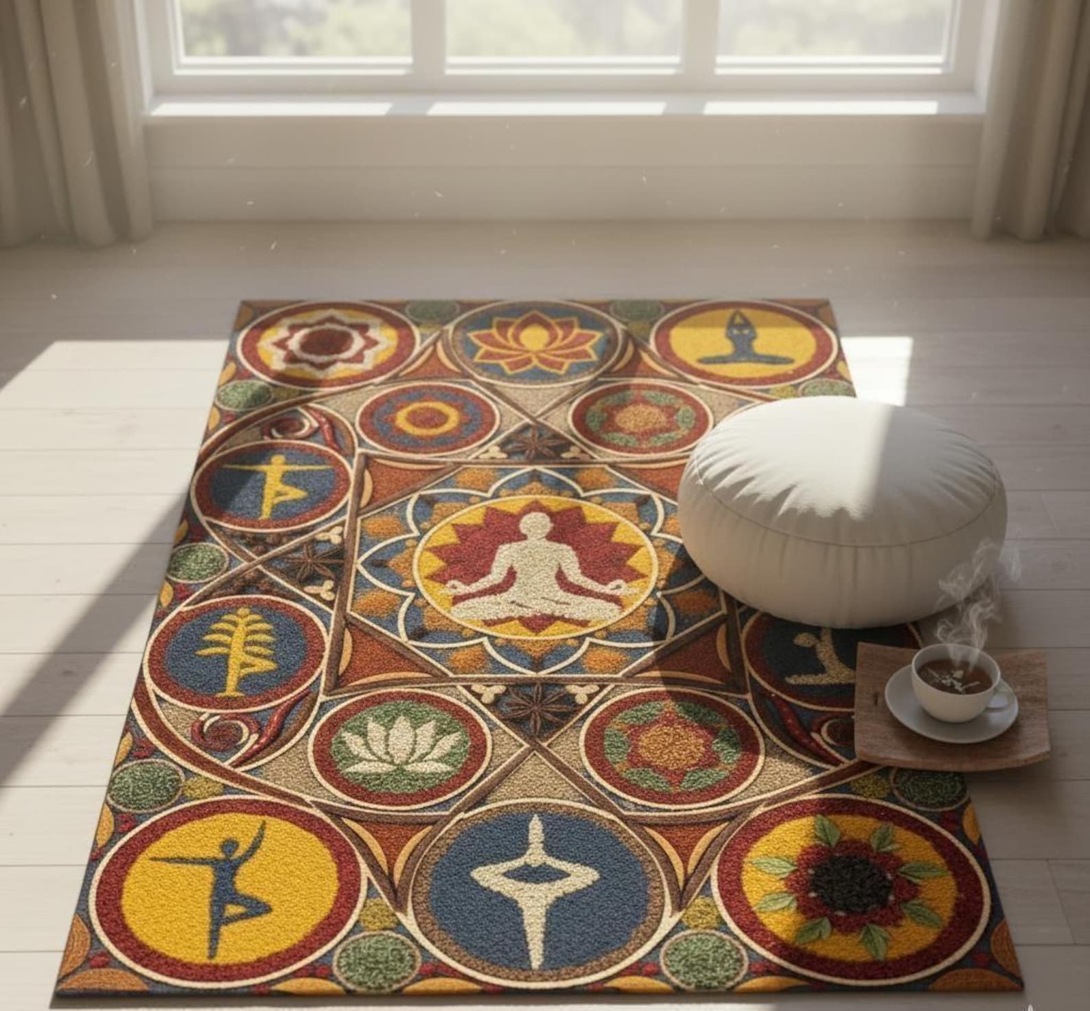 Rectangular Yoga Poses Rug, Chakra Meditation Mat, Spiritual Zen Area ...