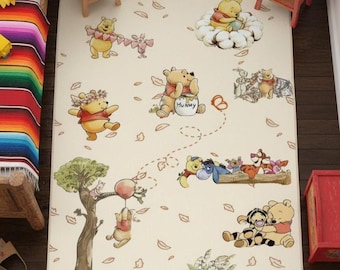 Dywanik z mapą z drewna stumilowego, klasyczny dywan do pokoju dziecięcego z Kubusiem Puchatkiem, dekoracja pokoju dziecięcego w stylu vintage Disney, mata do zabawy neutralna płciowo, prezent na baby shower