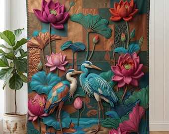 Celestial Harmony Blanket, Faux Tufted Sun Moon Tapestry, Maximalist Nature Fleece