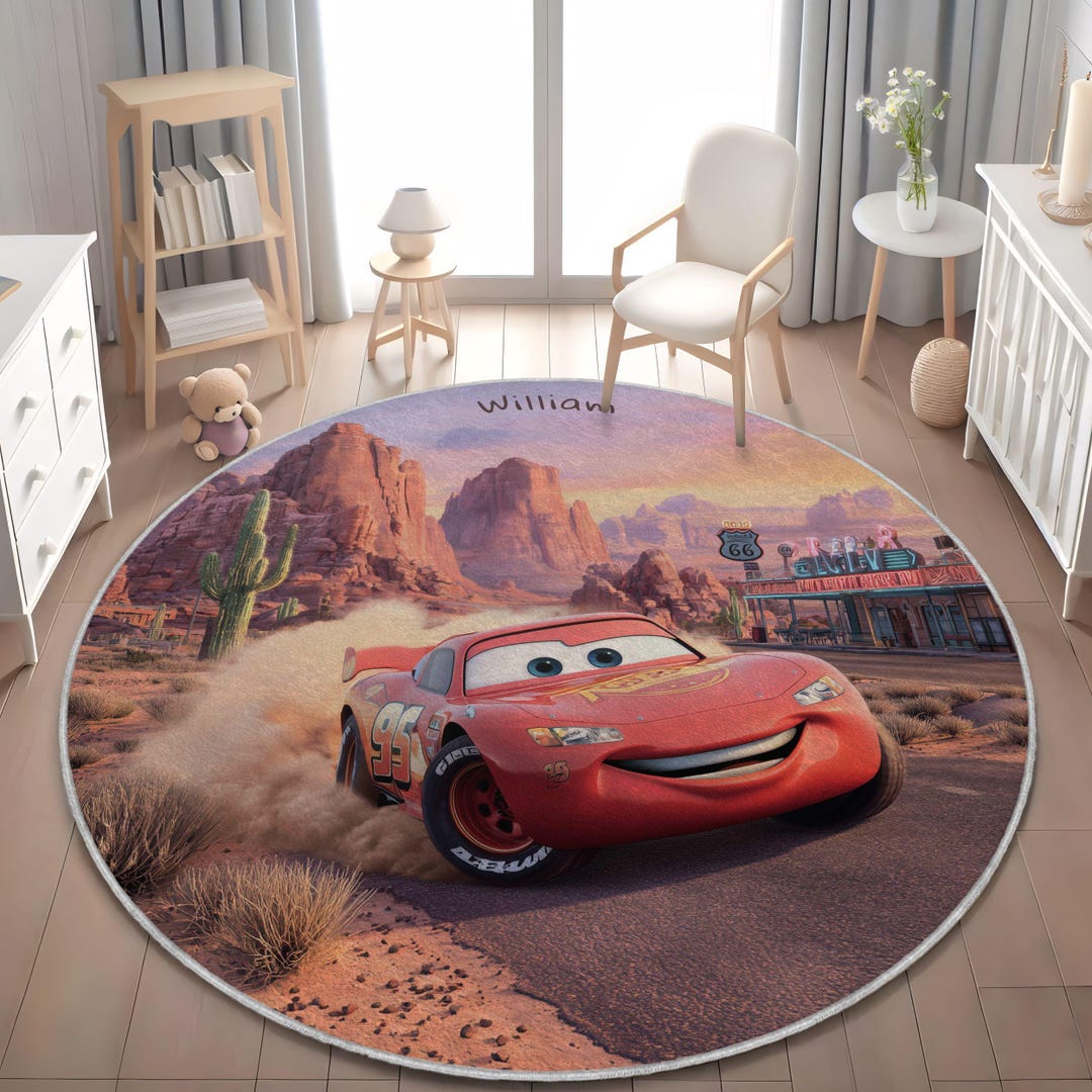 Disney Cars Lightning Mcqueen Round Rug, Boys Bedroom Carpet, Pixar ...