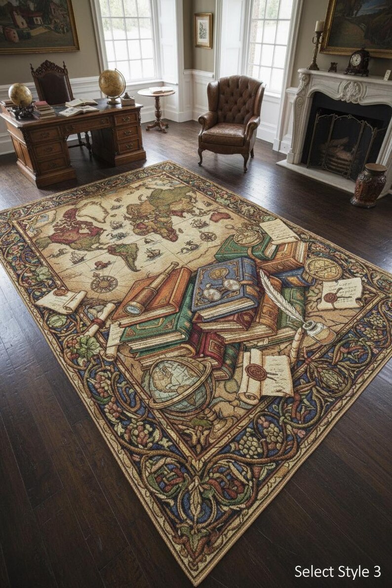 Ny Library Rugs Bookish Library Rug, Dark Academia Decor, Vintage Map Print, Science ...