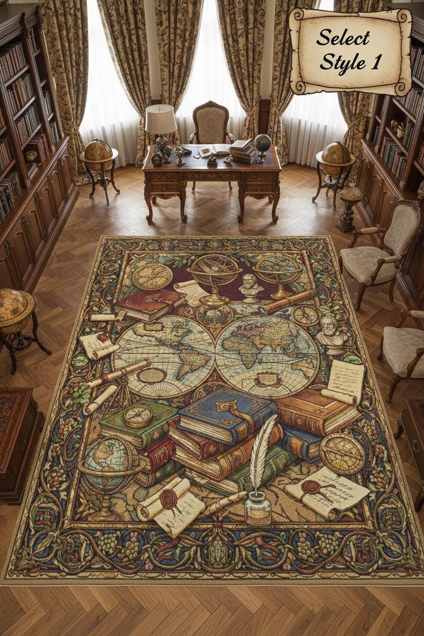 Ny Library Rugs Bookish Library Rug, Dark Academia Decor, Vintage Map Print, Science ...