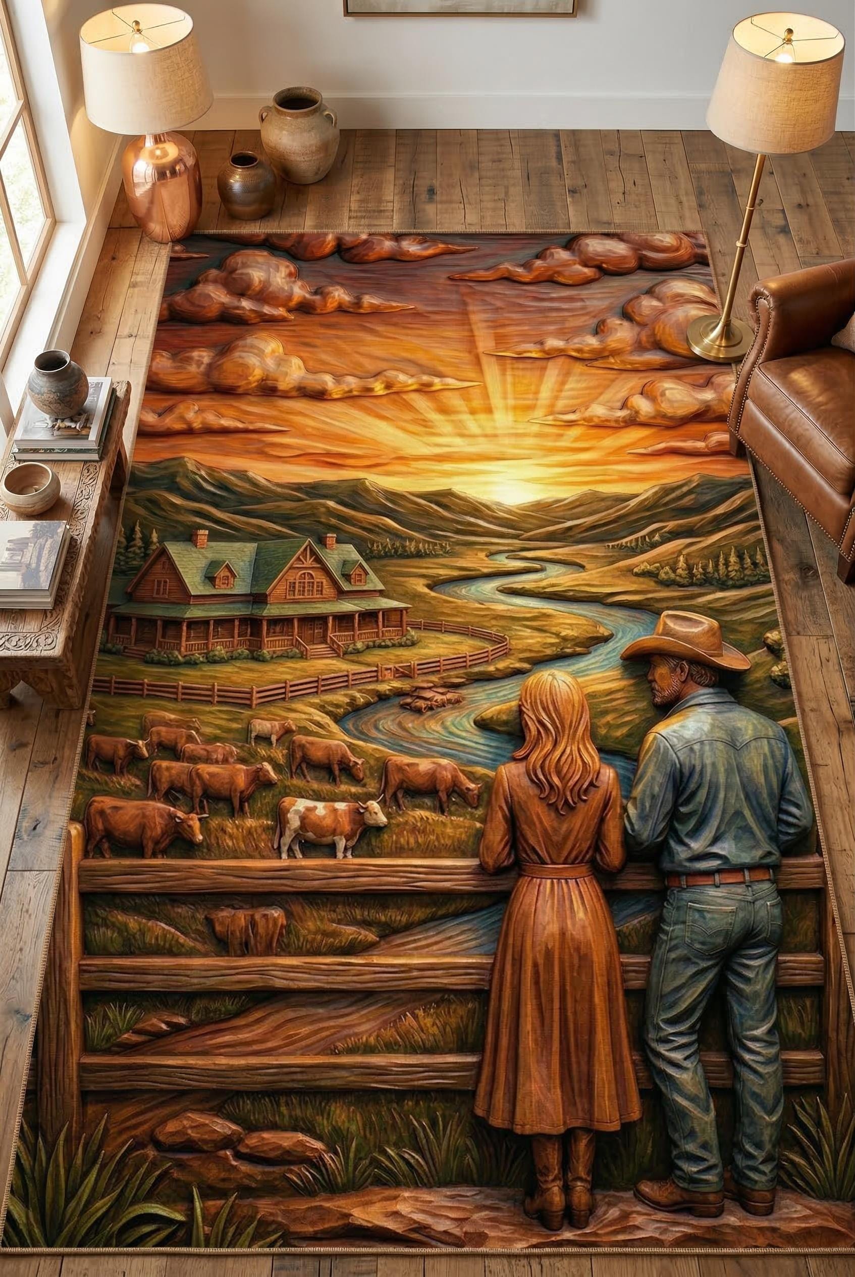 Western Cowboy Rug Runner, Printed Southwestern Horse Mat, Rustic Lodge ...