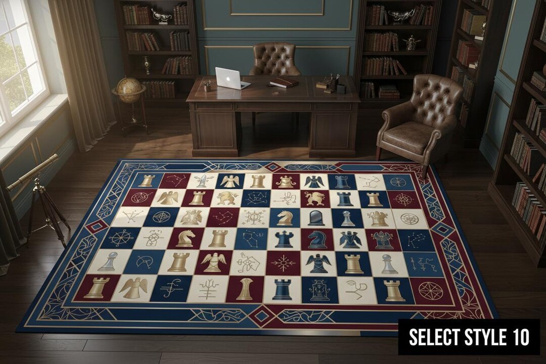 Chess Game Area Rug, Strategy Board Print, Grandmaster Room Decor ...