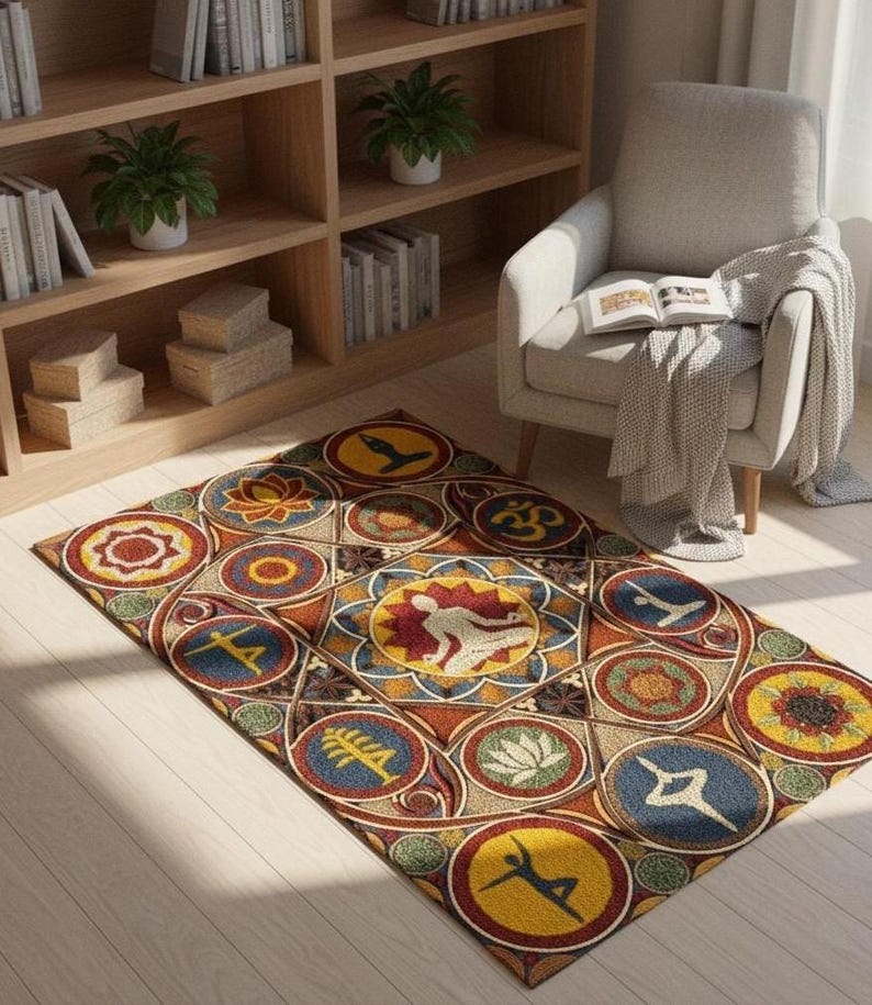 Chakra Image Rug Rectangular Yoga Poses Rug, Chakra Meditation Mat, Spiritual Zen Area ...