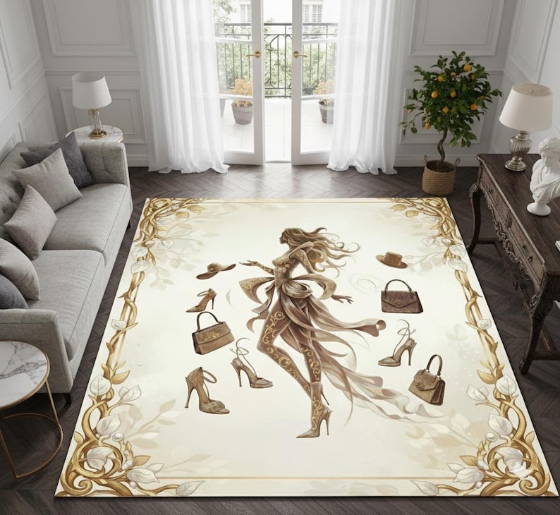 Fashion Rug Luxury Fashion Rug, Gold & Beige, Walk in Closet Decor - Etsy