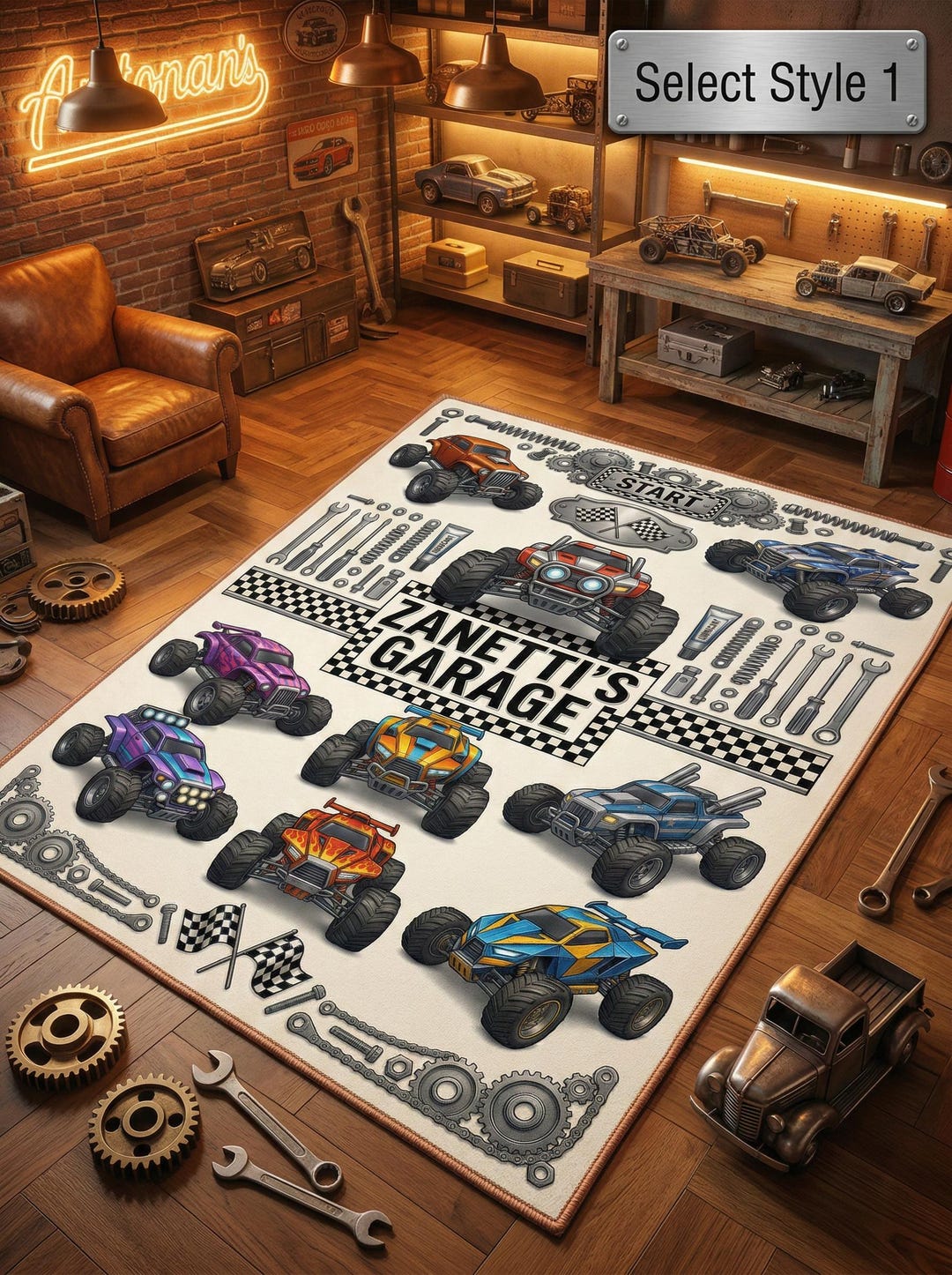 Monster Jam Rug Monster Truck Playmat Rug, Personalized Boy Room Decor, Race Track Car ...