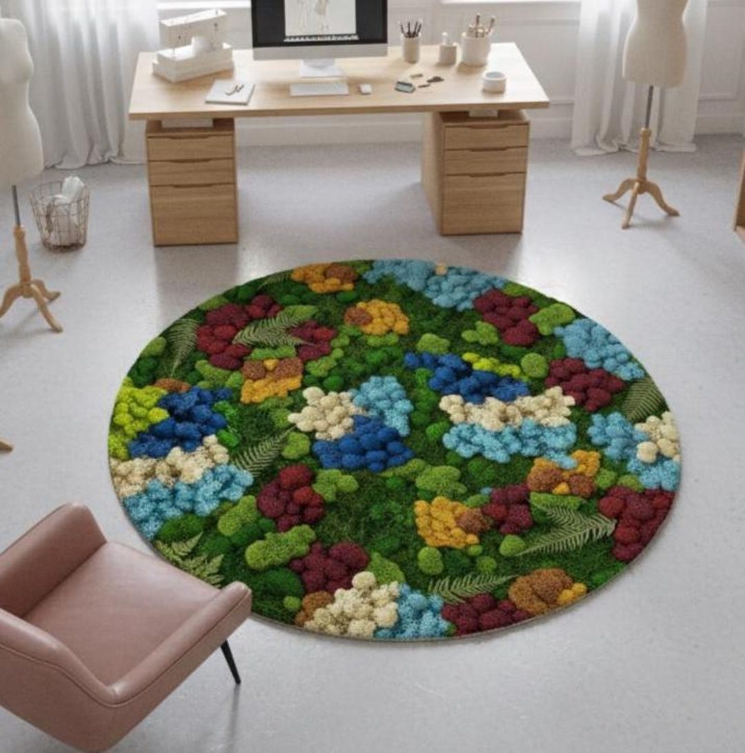 Small Round Forest Rug Autumn Moss Forest Rug: Round, Velvet Texture, Jewel Tones - Etsy