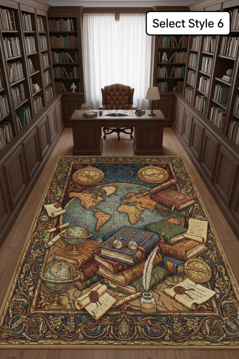 National Library Rug Bookish Library Rug, Dark Academia Decor, Vintage Map Print, Science ...