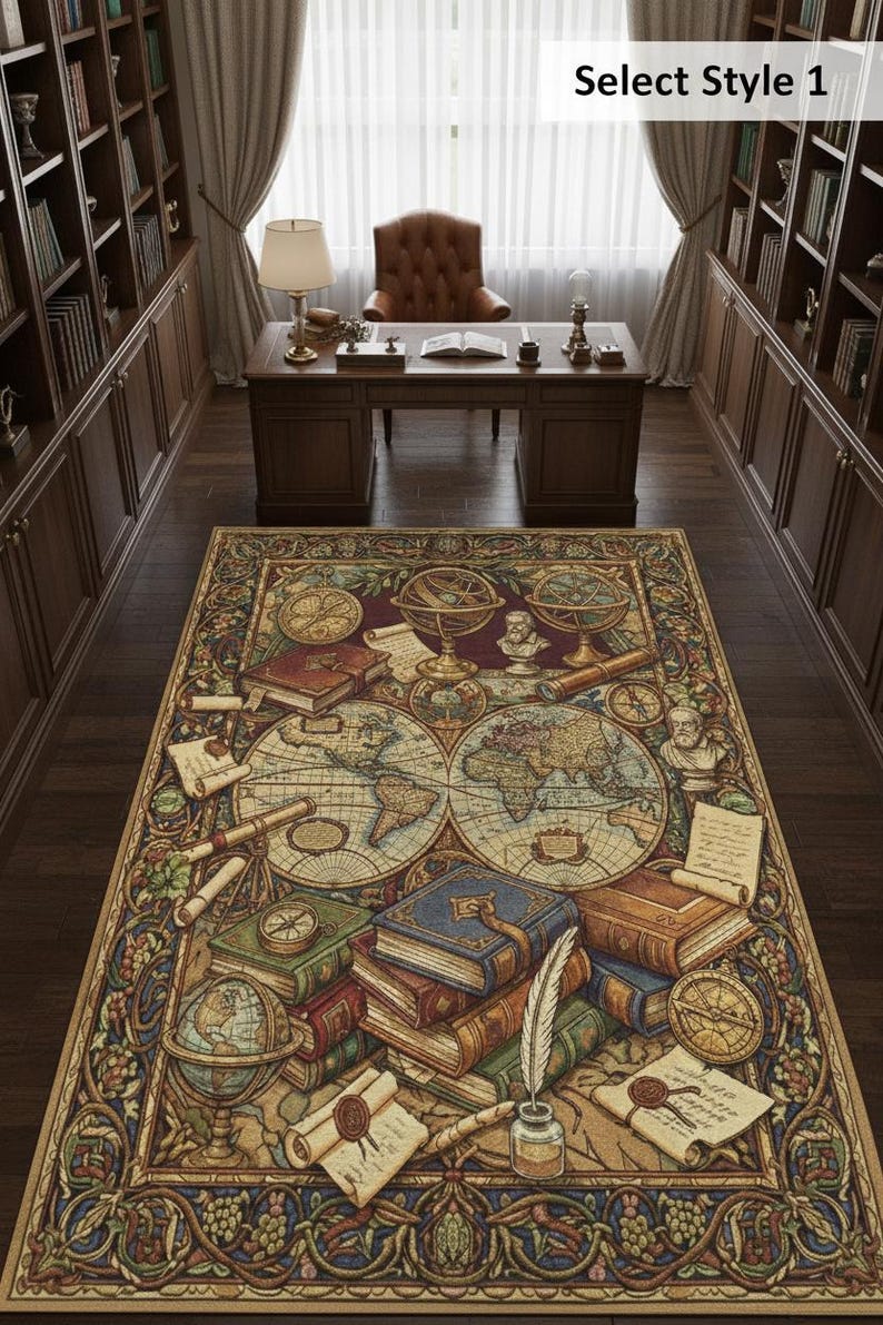 Ny Library Rugs Bookish Library Rug, Dark Academia Decor, Vintage Map Print, Science ...