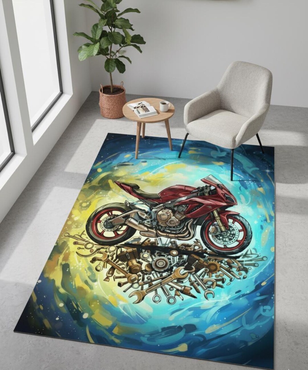 Red Sport Bike Rug | Abstract Mechanic Floor Mat - Etsy