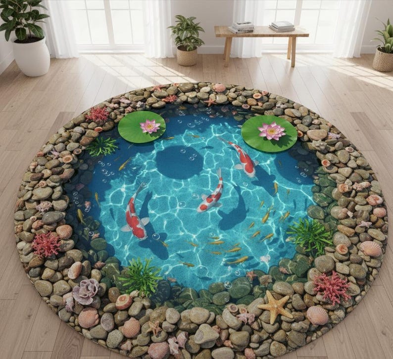 Koi Fish Rug, 3D Effect Ocean Animal Rug, Sea Life Nursery Mat ...