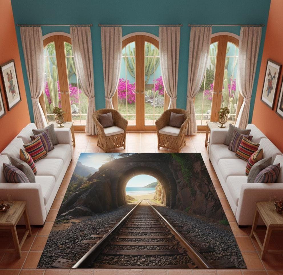 Model Train Rugs Train Tunnel Beach Rug | Scenic Railroad Floor Mat - Etsy