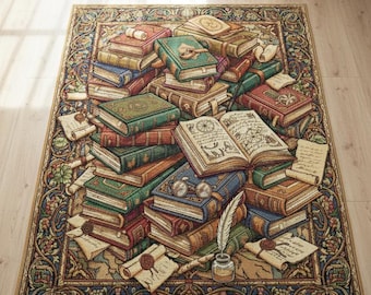 Dark Academia Rug, Vintage Library Decor, Bookish Area Mat