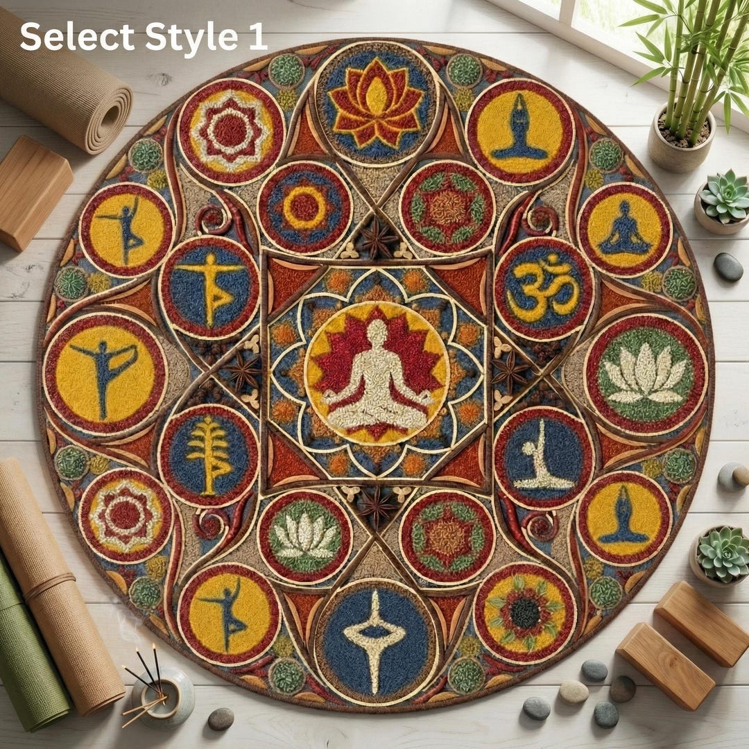 Chakra Meditation Rug: Round Boho Yoga Mat (non-slip, Machine Washable ...