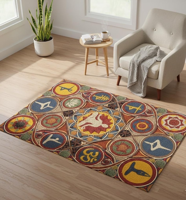 Chakra Image Rug Rectangular Yoga Poses Rug, Chakra Meditation Mat, Spiritual Zen Area ...