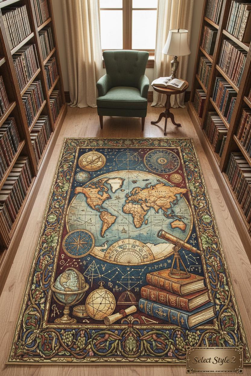 Ny Library Rugs Bookish Library Rug, Dark Academia Decor, Vintage Map Print, Science ...