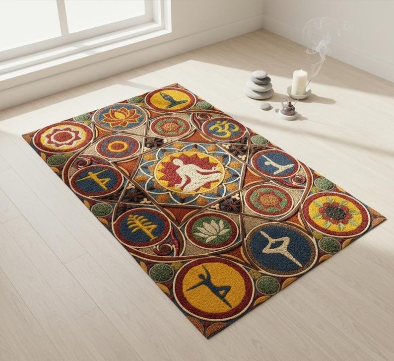 Rectangular Yoga Poses Rug, Chakra Meditation Mat, Spiritual Zen Area ...