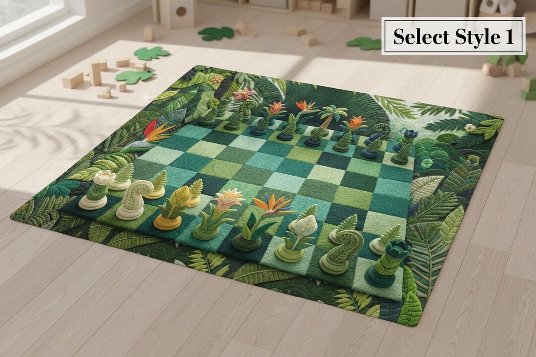 Unique Chess Board Rug, Fantasy Industrial Botanical Styles, Hobby Room ...