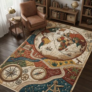 Vintage Map Rug - Zodiac and Nautical Compass Design - Etsy