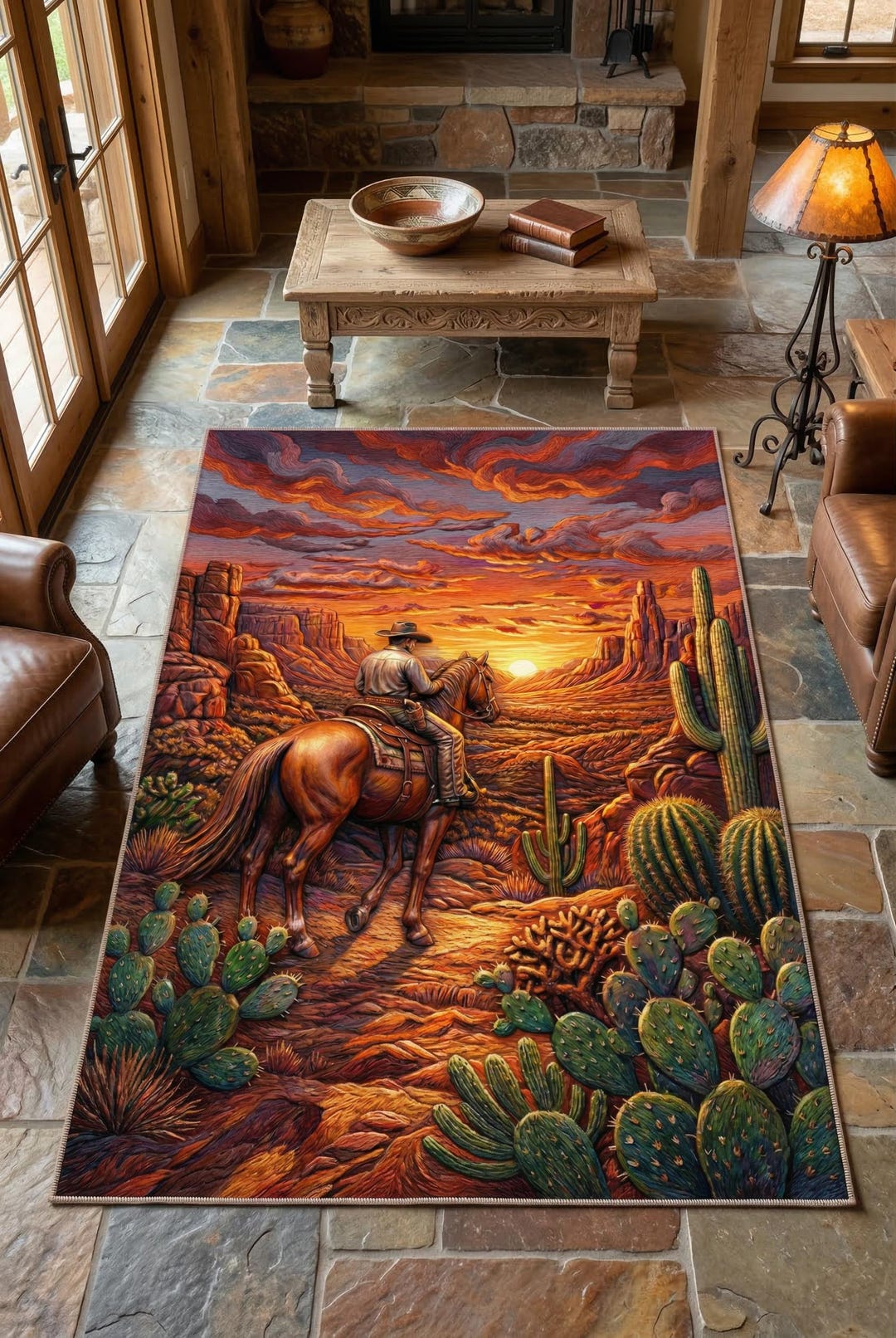 Western Cowboy Rug Runner, Printed Southwestern Horse Mat, Rustic Lodge ...
