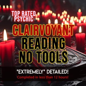 May include: A digital graphic featuring numerous red candles with glowing flames. The text reads: TOP RATED PSYCHIC, CLAIRVOYANT READING NO TOOLS, *EXTREMELY* DETAILED!, Completed in less than 12 hours!. The background is dark with a decorative black surface.