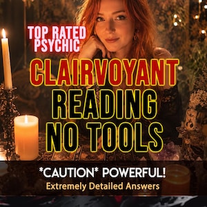 Könnte beinhalten: Werbung für eine Wahrsager-Lesung. Das Bild zeigt eine Frau mit roten Haaren und den Text "TOP RATED PSYCHIC" und "CLAIRVOYANT READING NO TOOLS". Der Text "*CAUTION* POWERFUL! Extremely Detailed Answers" ist ebenfalls enthalten.