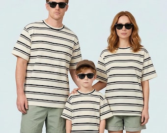 Magliette a righe per tutta la famiglia / Maglietta estiva "Cacao giapponese" / Magliette abbinate per madre, figlio e figlia