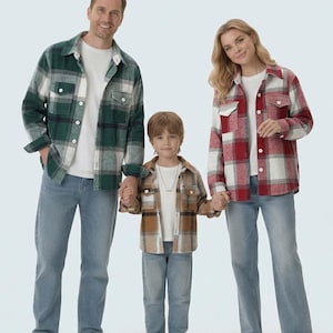 Plaid Flannel Family Shirts: Mommy and Me Matching Brushed Cotton Shacket for Photoshoot