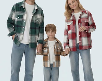 Plaid Flannel Family Shirts: Mommy and Me Matching Brushed Cotton Shacket for Photoshoot