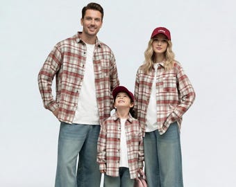 Karierte Flanell-Familienhemden: Passende Langarm-Herbstoutfits, Mama und ich Baumwollhemden