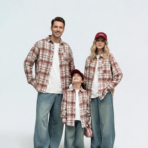 Plaid Flannel Family Shirts: Matching Long Sleeve Fall Outfits, Mommy and Me Cotton Shirts