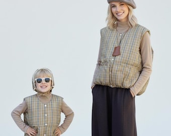 Mommy and Me Reversible Vest: Winter Padded Waistcoat Gilet, Family Matching Sleeveless Jacket
