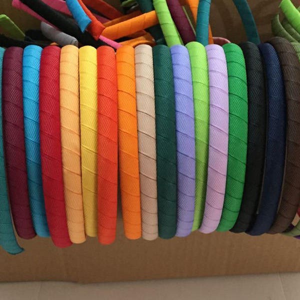 10mm wrapped grosgrain ribbon headband diy, use 10mm plastic headband and 9mm grosgrain ribbon, 30 colors to choose, ribbon baby headband