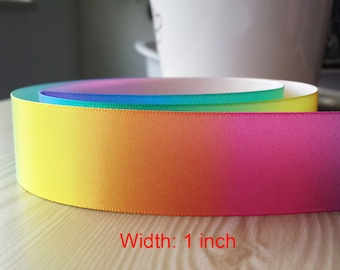 50 jardas 1" fita arco-íris, 25 mm fita arco-íris cetim, fita de cetim colorida para Hairbows Scrapbooking, fita de aniversário 3 larguras disponíveis