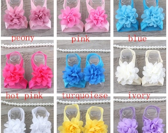 Set of 8 Baby Barefoot Sandals, Infant summer shoes, Baby Gift, Baby Accessories, Newborn Shoes, Baby Shoes, Toe Blooms, 16 color to choose