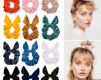 Velvet bow headbands Girls/Women velvet Bunny Ear Knot Bow Hair Bands Rabbit Ear Hair tie Ponytail Holder Velvet Scrunchies 20 colors pick